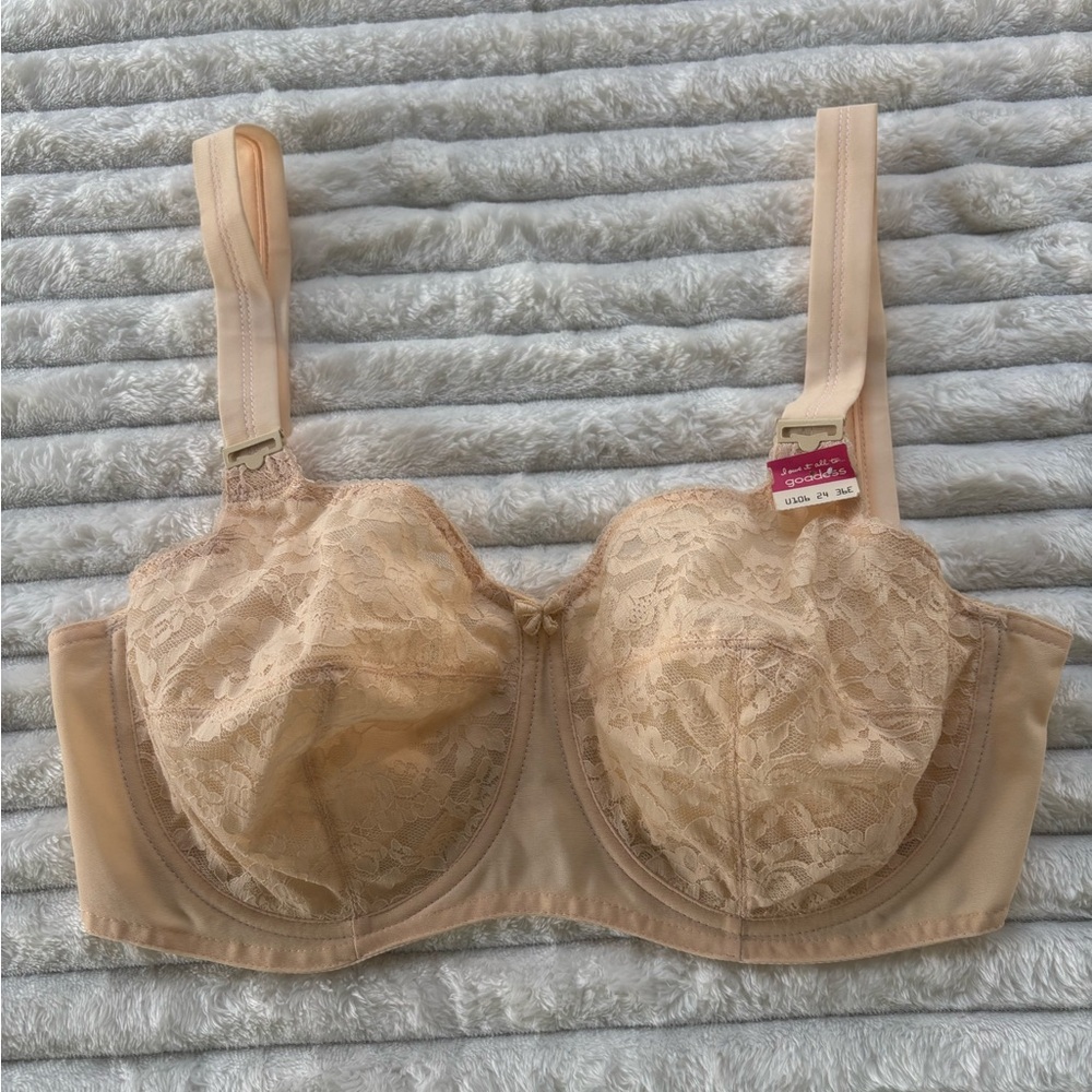 Goddess Lace  Bra in Nude 36E  New with Tags Union Label Made in USA